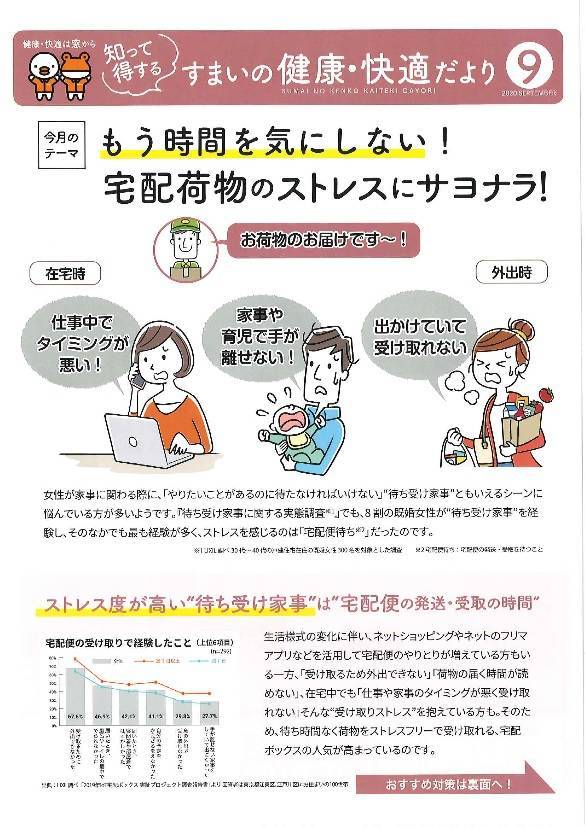 宅配便の待ち時間を０に！宅配ボックスをご検討ください『すまいの健康・快適だより９月号』 北摂トーヨー住器のブログ 写真1