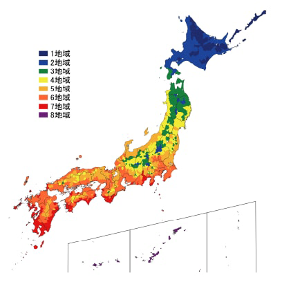 図　「住宅の省エネルギー基準」における地域区分