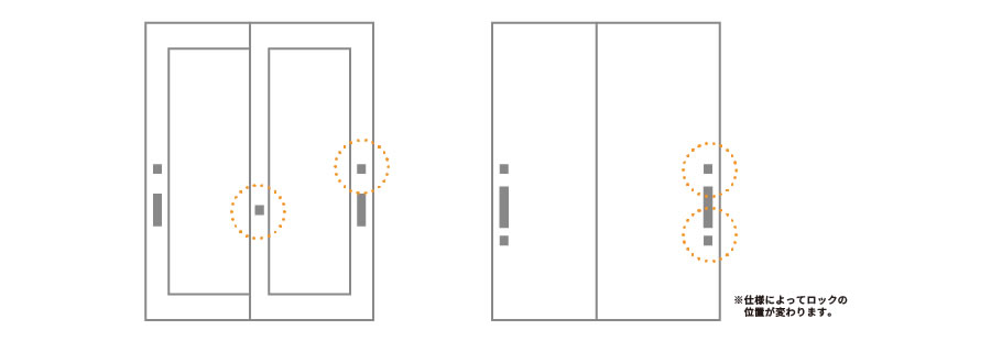 玄関引戸 2つのロック位置の例