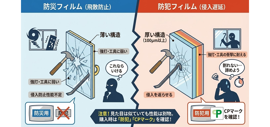 防犯フィルムと防災フィルムの違い