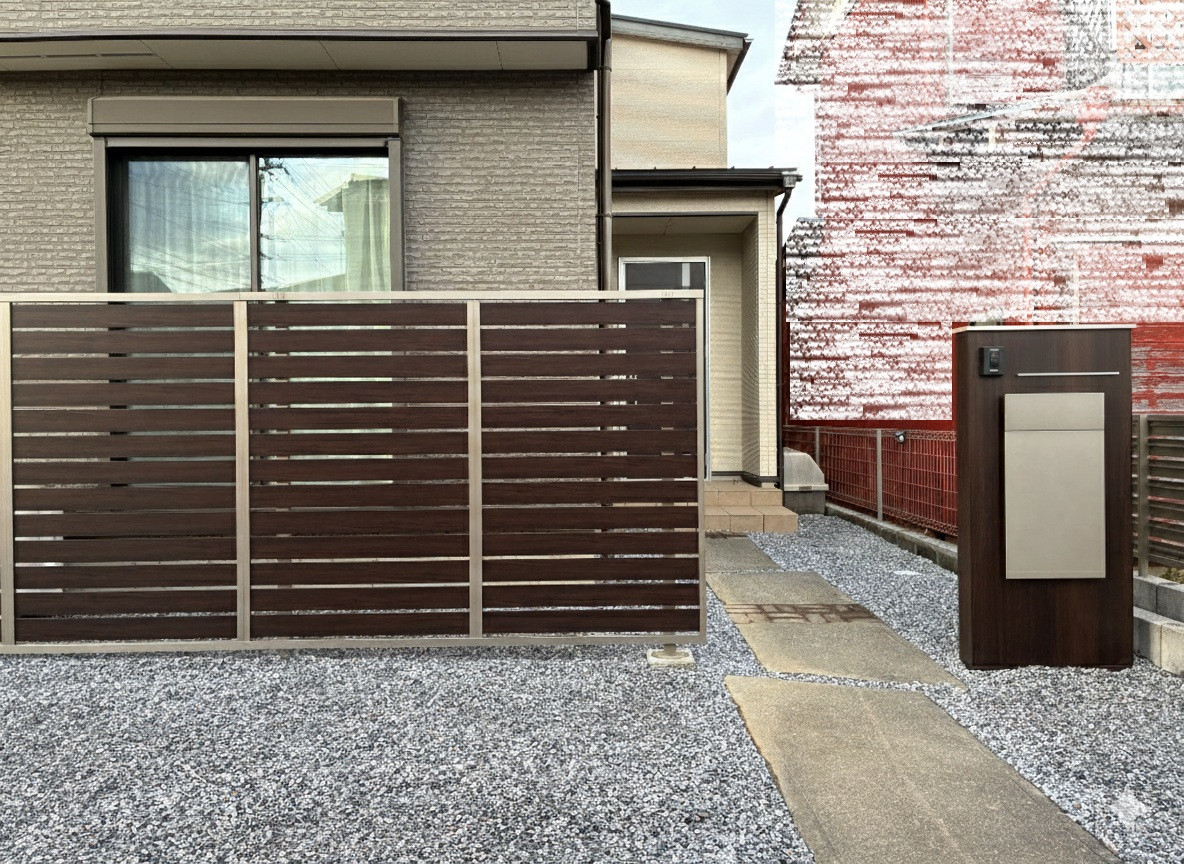 ヤマガタヤ リフォームガーデン部の機能門柱と目隠しフェンスで　見た目も生活もグレードアップ！の施工後の写真2