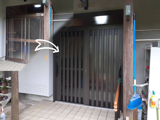 かがみ屋硝子店の玄関引戸の取り替え施工事例写真1