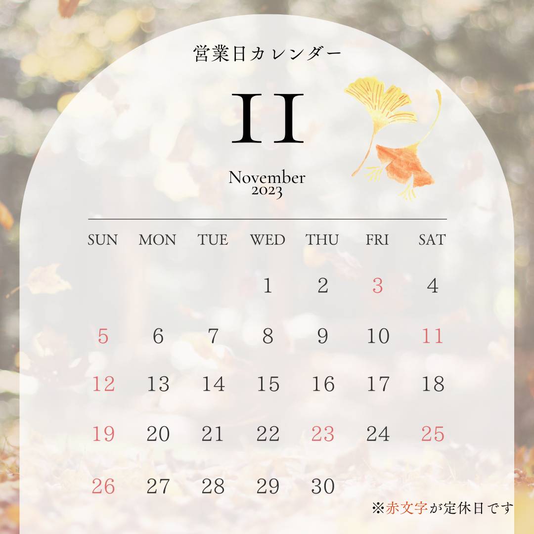 🍁🌰🍠11月営業日カレンダー🍁🌰🍠 アルロのイベントキャンペーン 写真1