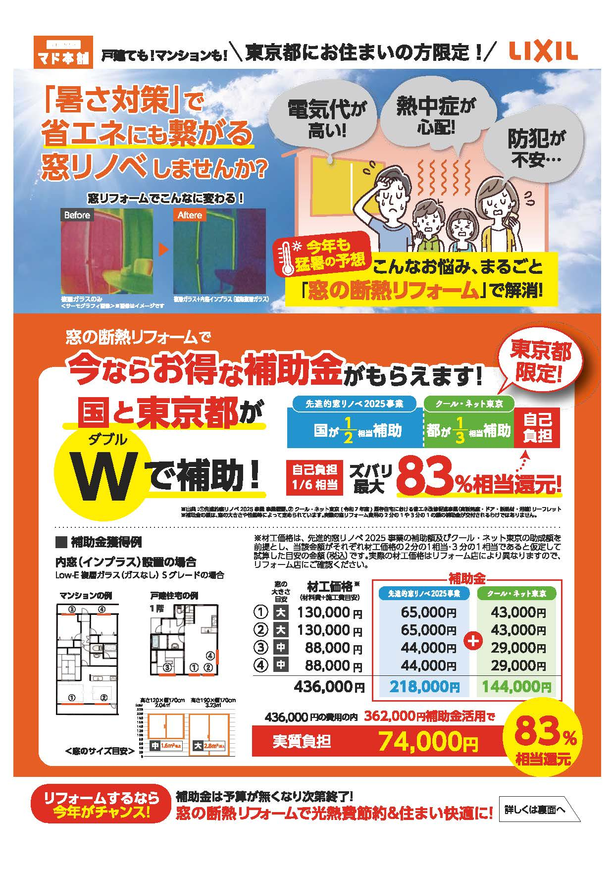 【LIXILのCM『お済ですか?窓リノベ。』でおなじみ】の補助金!!クール・ネット東京の耳より情報です!! アルロのイベントキャンペーン 写真3