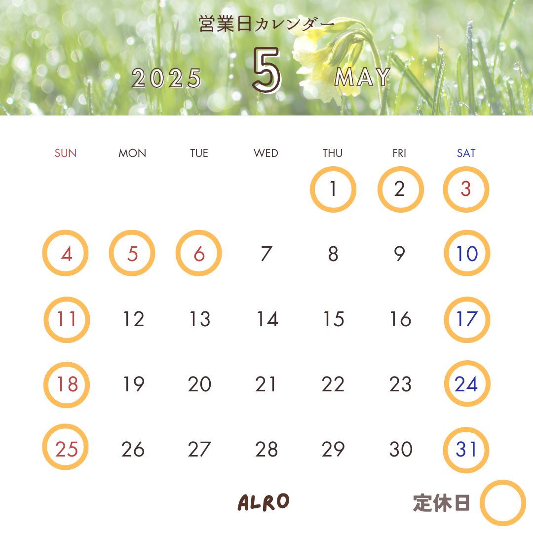 🎏🍃🎏5月営業日カレンダー🎏🍃🎏 アルロのイベントキャンペーン 写真1