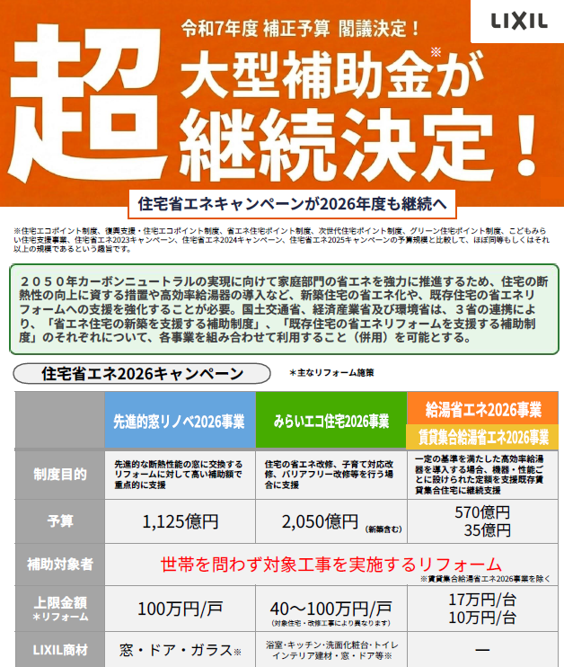 2026年も【超大型補助金継続決定!!】 ナガセキトーヨー住器のブログ 写真1