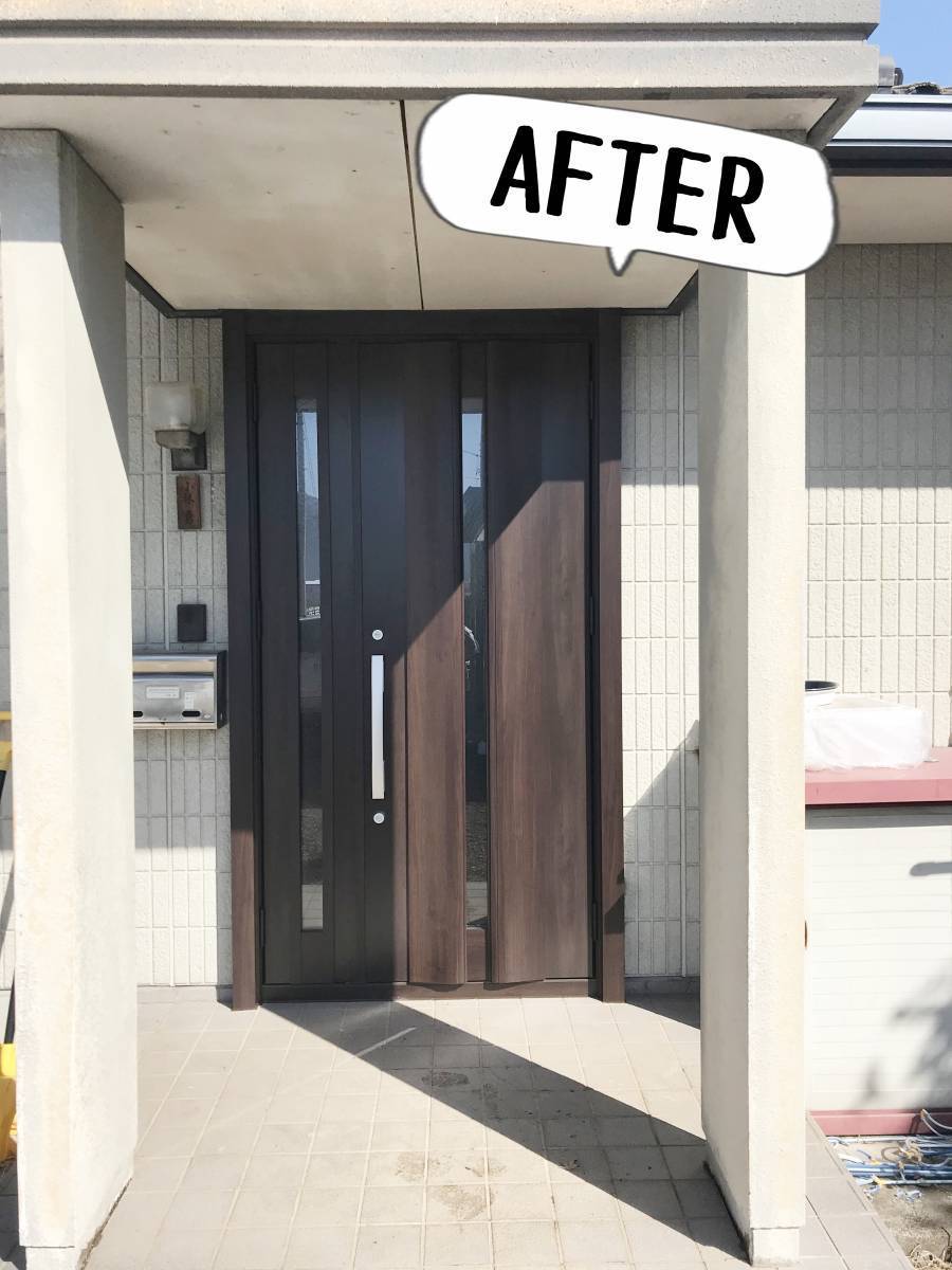更埴トーヨー住器の玄関ドアが変色し、開閉が困難なので交換したいとご要望(高山村)の施工後の写真1