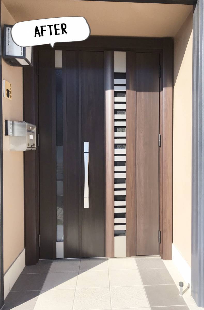 更埴トーヨー住器の木製の玄関ドアはメンテが大変なのでアルミ製にしたい・断熱性能も高めたいとご相談(長野市吉田)の施工後の写真1