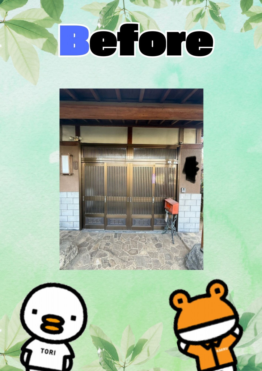 イソベトーヨー住器の山梨県甲斐市中下条　｜　玄関引戸リフォームの施工例　｜　簡単スピード施工　｜　イソベトーヨー住器の施工前の写真1
