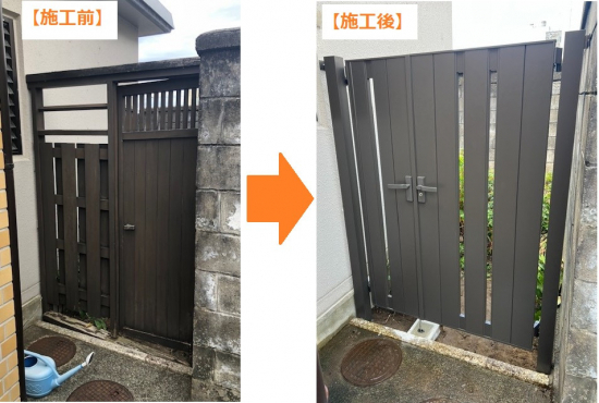 TERAMOTOの【門扉施工例】腐食してきた木製の門扉をアルミ製の門扉の取替しました。施工事例写真1