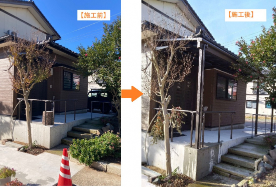 TERAMOTOの【テラス屋根施工例】LIXILスピーネで玄関前に屋根を設置しました。施工事例写真1