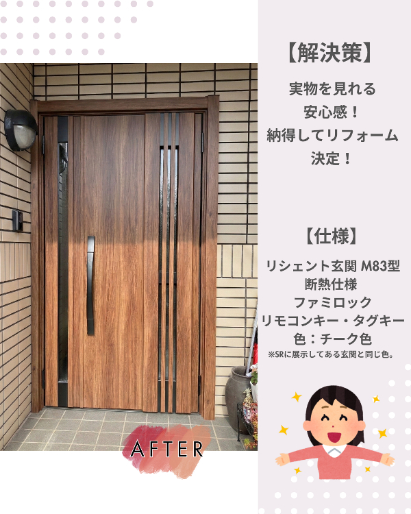 フクシマ建材の劣化した玄関や勝手口をリシェント玄関できれいに！快適に！の施工後の写真1