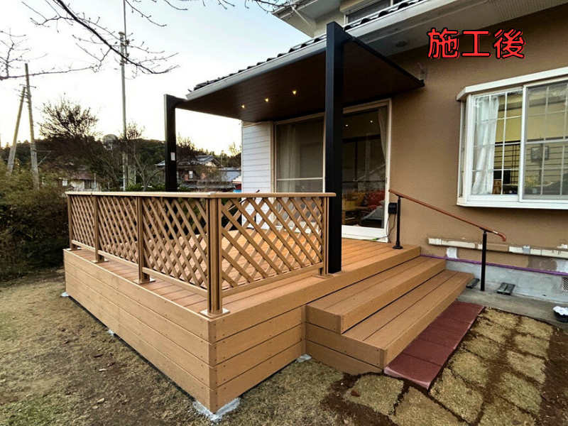 桶庄トーヨー住器の千葉県｜一宮町｜テラスSC＋樹ら楽ステージで快適な屋外リビングへ！広々と使えるデッキ空間の施工後の写真1