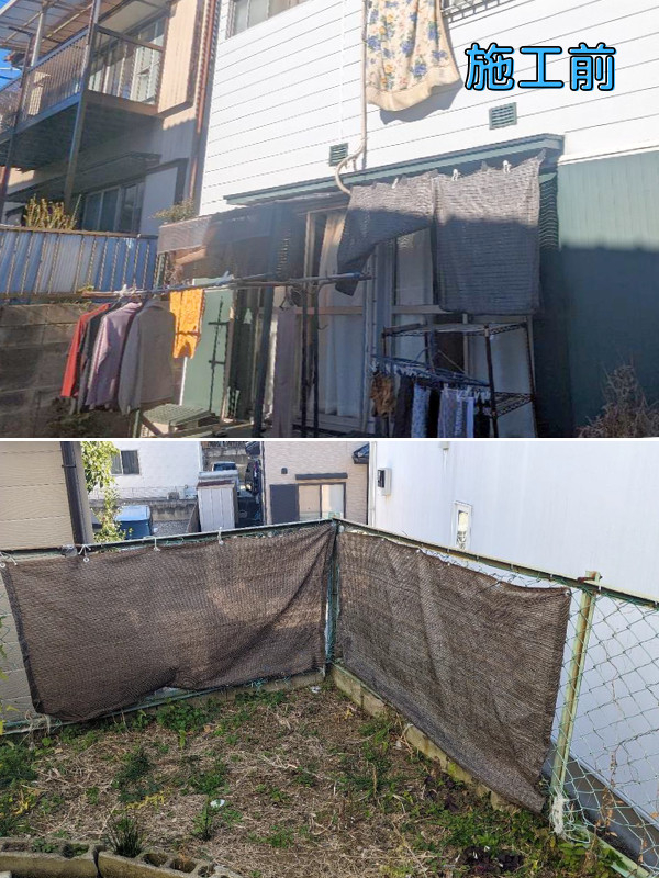 桶庄トーヨー住器の千葉県｜船橋市｜築40年の庭が激変！LIXILウッドデッキとフェンスで叶える安全で快適な目隠し空間の施工前の写真1