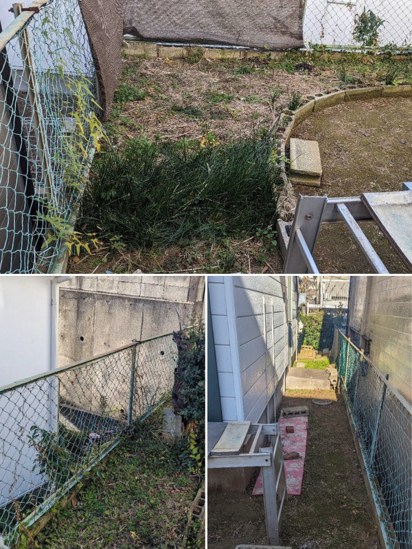 桶庄トーヨー住器の千葉県｜船橋市｜築40年の庭が激変！LIXILウッドデッキとフェンスで叶える安全で快適な目隠し空間の施工前の写真2