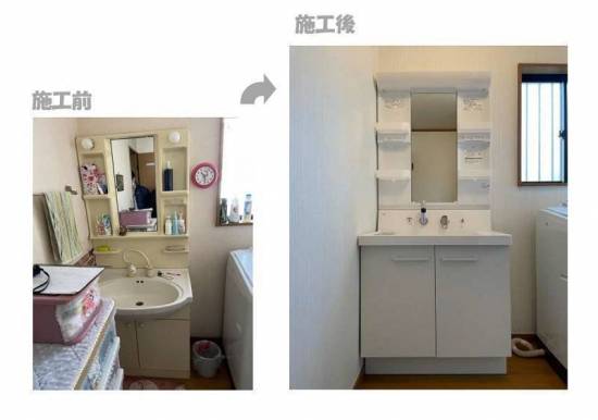 桶庄トーヨー住器の洗面化粧台リフォーム工事施工事例写真1