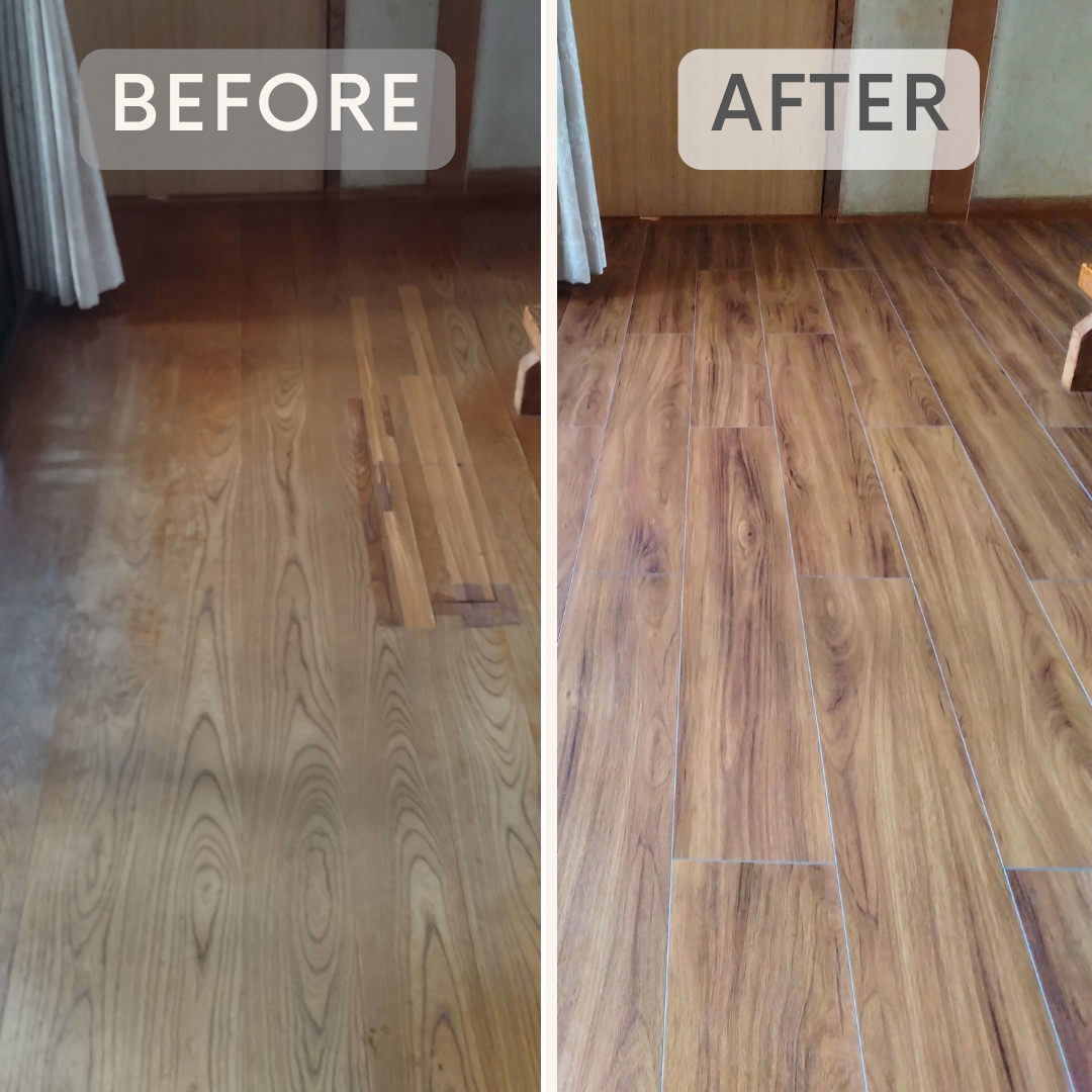 大木建装硝子の大満足💗今ある床の上から張替え、【うわばRe フロア】の施工前の写真2