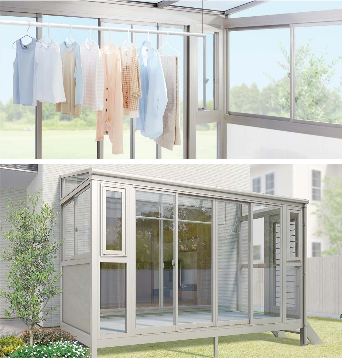 千葉トーヨー住器のフラワーラックが映えるサンルームの施工事例詳細写真1