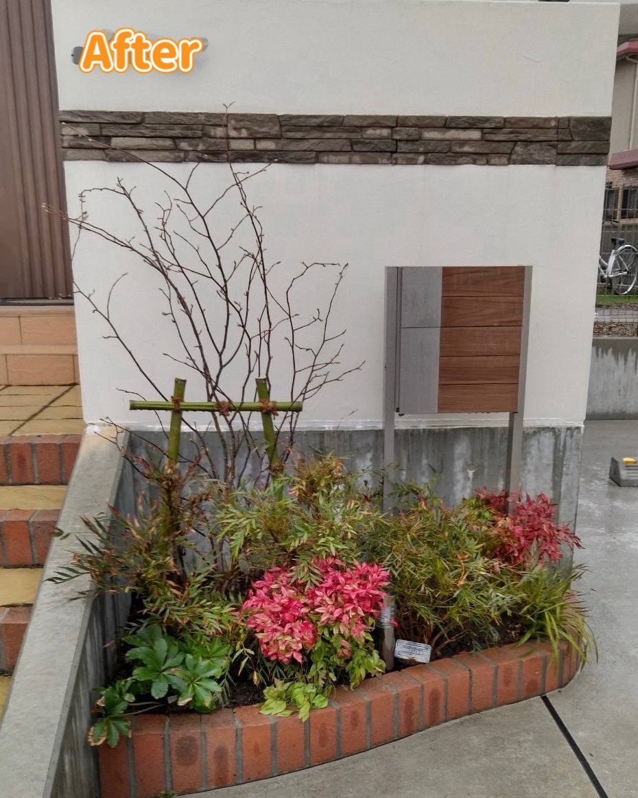 千葉トーヨー住器の開花期を生かした一年中楽しめる花壇づくりの施工後の写真1