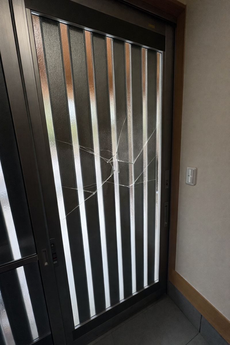 杉山トーヨー住器の🛠 玄関引戸の硝子修理｜1DAYリフォームで安心を回復✨の施工前の写真1