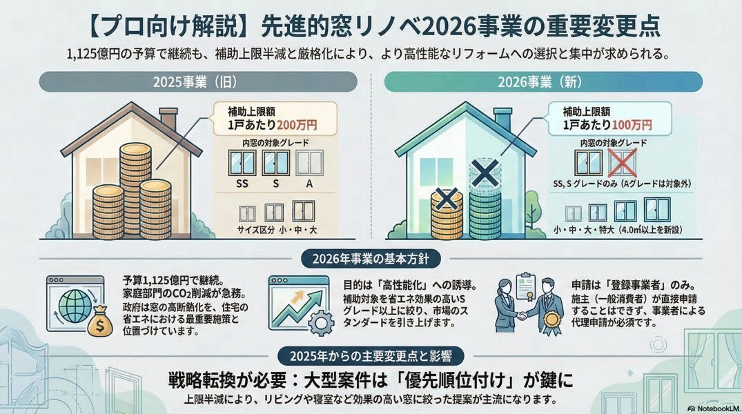 【2026年最新】最大100万円補助！「先進的窓リノベ2026事業」の変更点と活用法を徹底解説 小野寺トーヨー住器のブログ 写真1