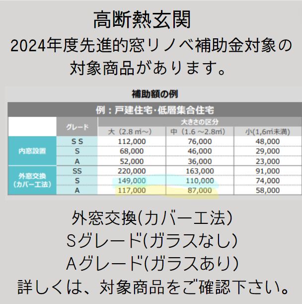 先進的窓リノベ2024　リシェント　高断熱玄関ドア　対象商品　Sグレード　Aグレードをご紹介。 窓ドア京橋駅前店のイベントキャンペーン 写真2