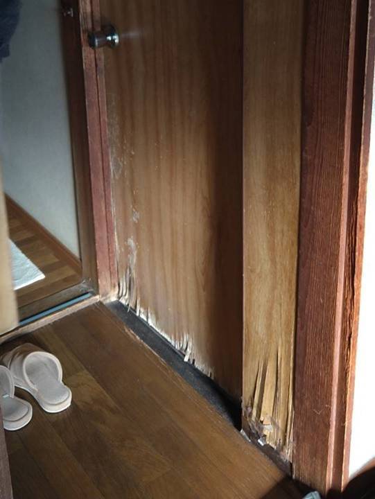 みもとトーヨー住器の腐ってしまった木製浴室ドアの取り替え工事の施工前の写真2