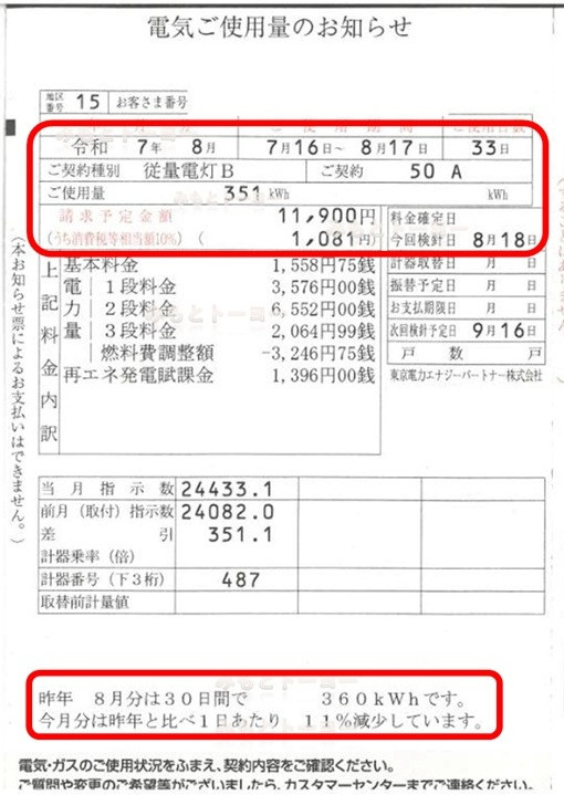 みもとトーヨーのインプラスを取り付ける前と後　昨年と今年の８月の電気使用量を比較してみましたの施工後の写真1