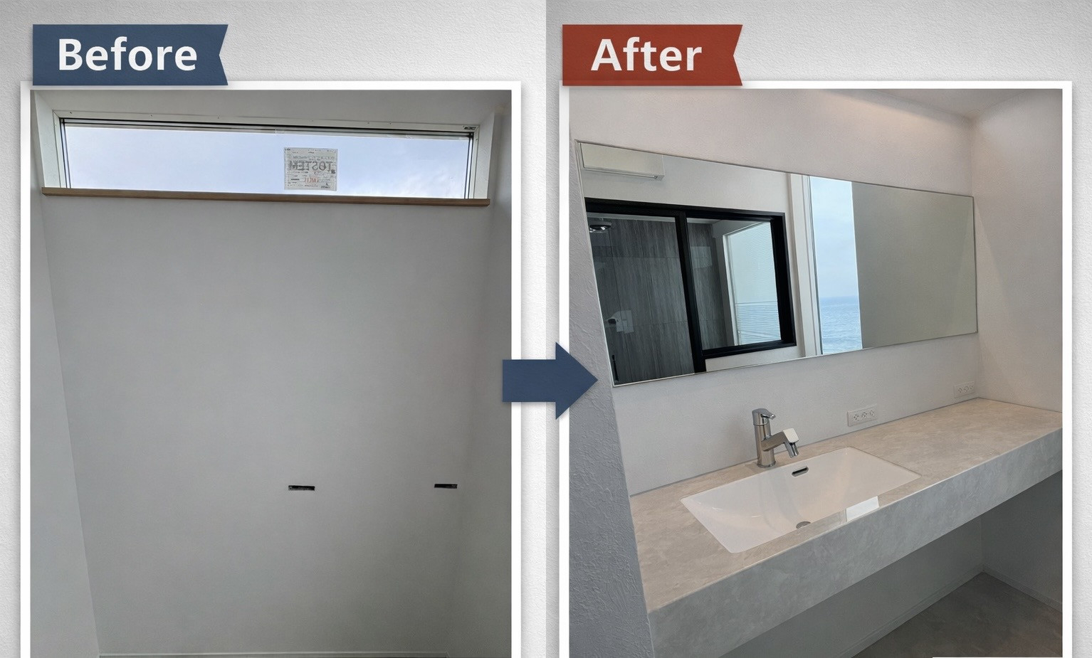 常陸トーヨー住器の【日立市】洗面所ミラー取付工事の施工後の写真2