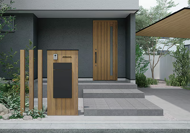 アルファトーヨー住器の【佐久市】シンプル外構に映えるリクシル機能門柱FKの施工例の施工事例詳細写真1