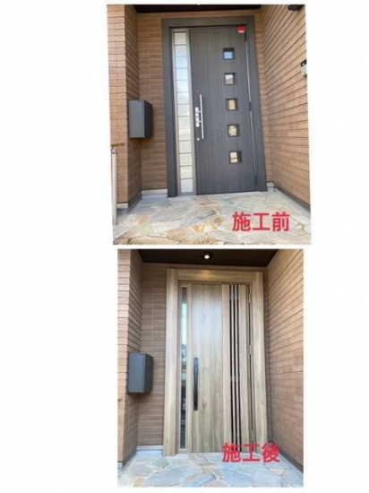 広島ガラス建材トーヨー住器のリシェント玄関ドアｋ2断熱仕様採風ドア取替施工事例写真1