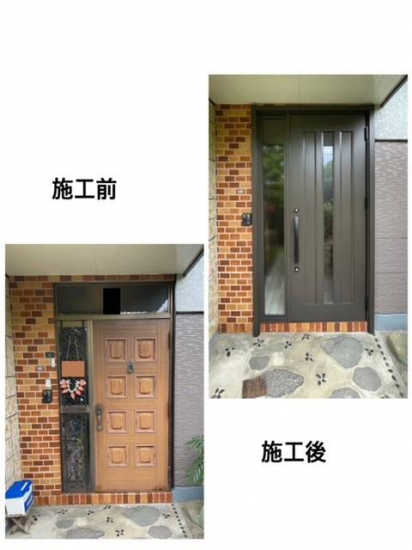 広島ガラス建材トーヨー住器のリシェント玄関ドア取替施工事例写真1