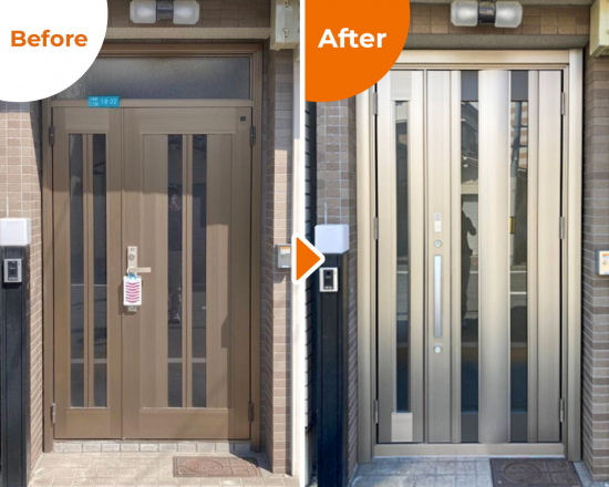 ECO plus so-yu-のシャープな雰囲気の玄関ドアに取替（カザスプラスを採用）施工事例写真1