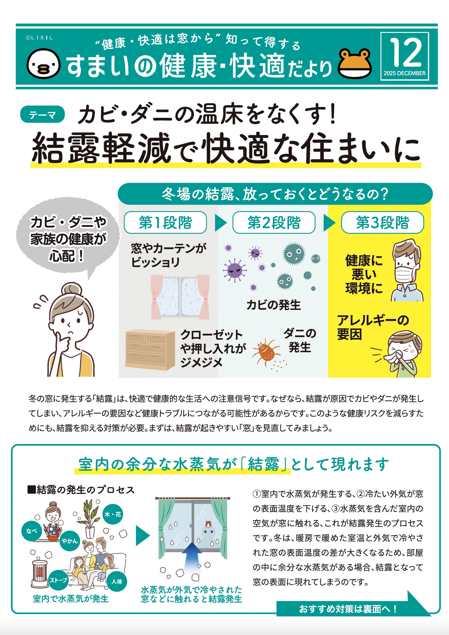 【知って得する】「すまいの健康・快適だより 12月号」カビ・ダニの温床をなくす！ 結露軽減で快適な住まいに✨ 南横浜トーヨー住器のブログ 写真1