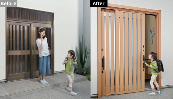 出雲トーヨー住器の1Dayリフォーム 玄関引戸をカバー工法で交換のお客さまの声の写真1