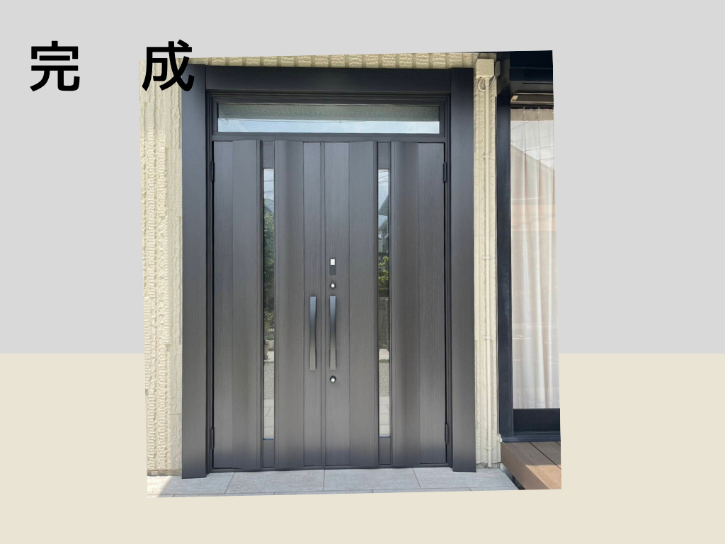 上廣トーヨー住器 E＆Rプロのたった１日で工事完了！忙しいご家庭でも快適玄関に交換できます　糟屋郡宇美町の施工後の写真1