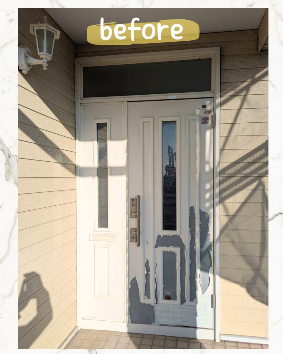 小島サッシトーヨー住器の剥がれて傷んだ扉もたった１日でリフレッシュ🏠✨の施工前の写真1
