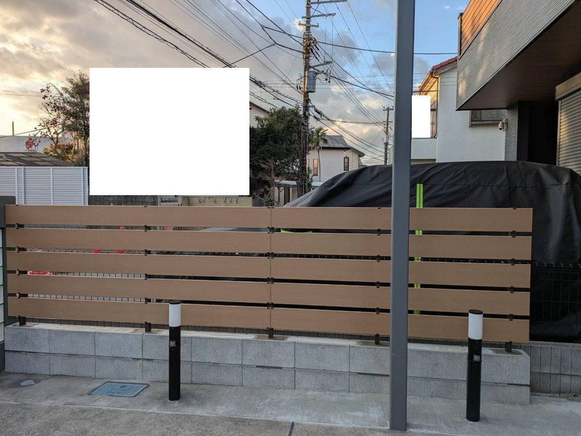 井上住器の茅ヶ崎市【外構工事】目隠しも兼ねたオシャレなフェンスになりましたの施工後の写真1