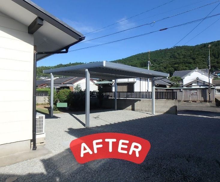 日向トーヨー住器の【日向市】風に強く頑丈で人気の折板屋根カーポート!カーポートSW施工例の施工後の写真2