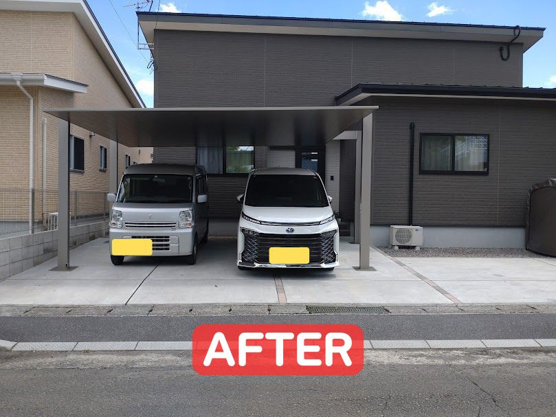 日向トーヨー住器の【日向市】住宅と美しく調和するカーポートSC施工例の施工後の写真1