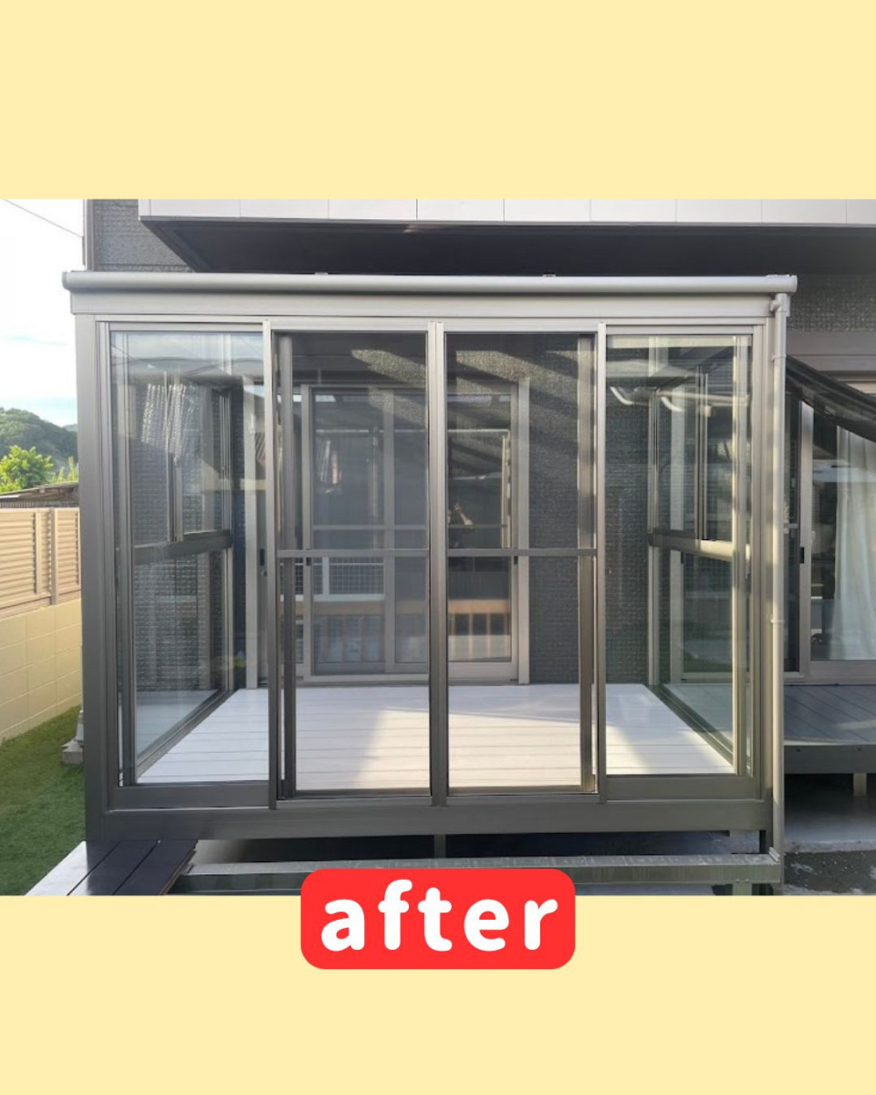 日向トーヨー住器の【門川町】いつでも洗濯物を安心して干せるテラス囲いサニージュの施工後の写真1