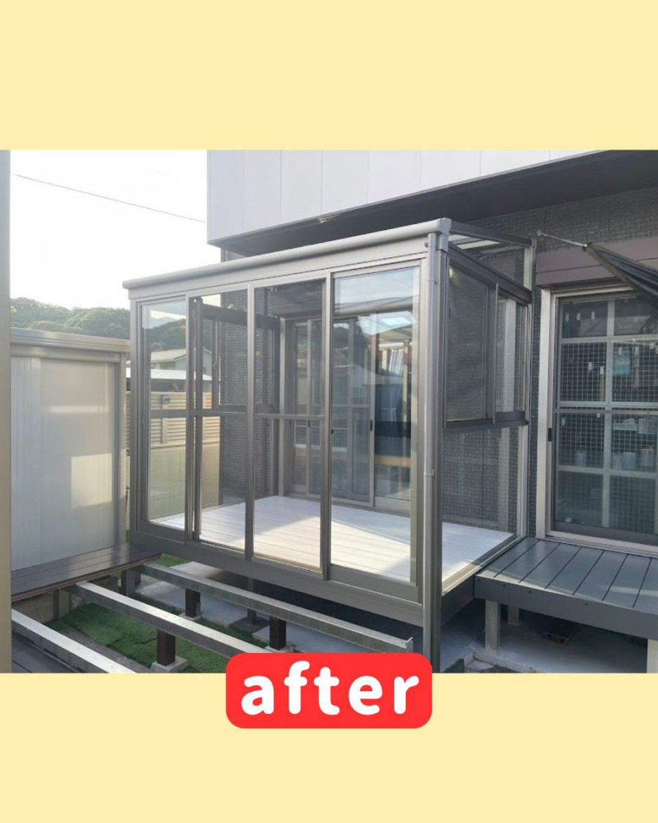 日向トーヨー住器の【門川町】いつでも洗濯物を安心して干せるテラス囲いサニージュの施工後の写真2