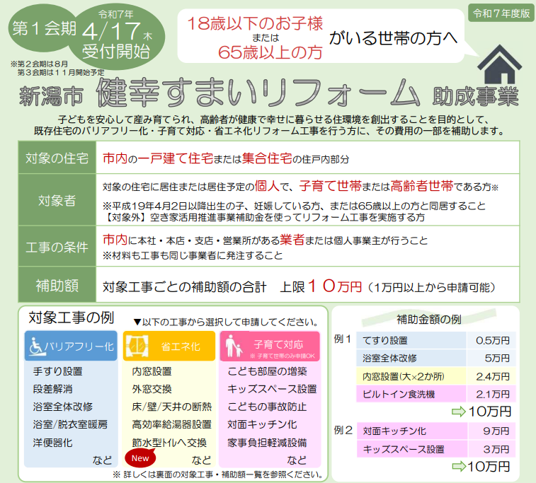 【2025年最新】新潟市 健幸すまいリフォーム補助金で賢く住まい改善！子育て・高齢者世帯に嬉しい情報 ヤマセイのブログ 写真1