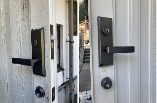 ディー・エー・コーポレーションの玄関ドアのレバーハンドル錠を交換しました。施工事例写真1
