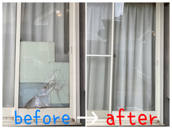 REGALO（レガロ）の割れた窓ガラスの交換☆即日対応！施工事例写真1