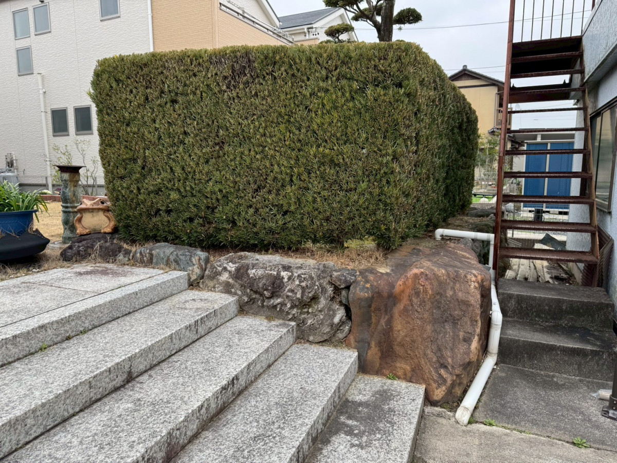 トラス軽金属販売 津島店の玄関アプローチの階段に手すりを後付け｜LIXILグリップライン取付施工事例の施工前の写真1