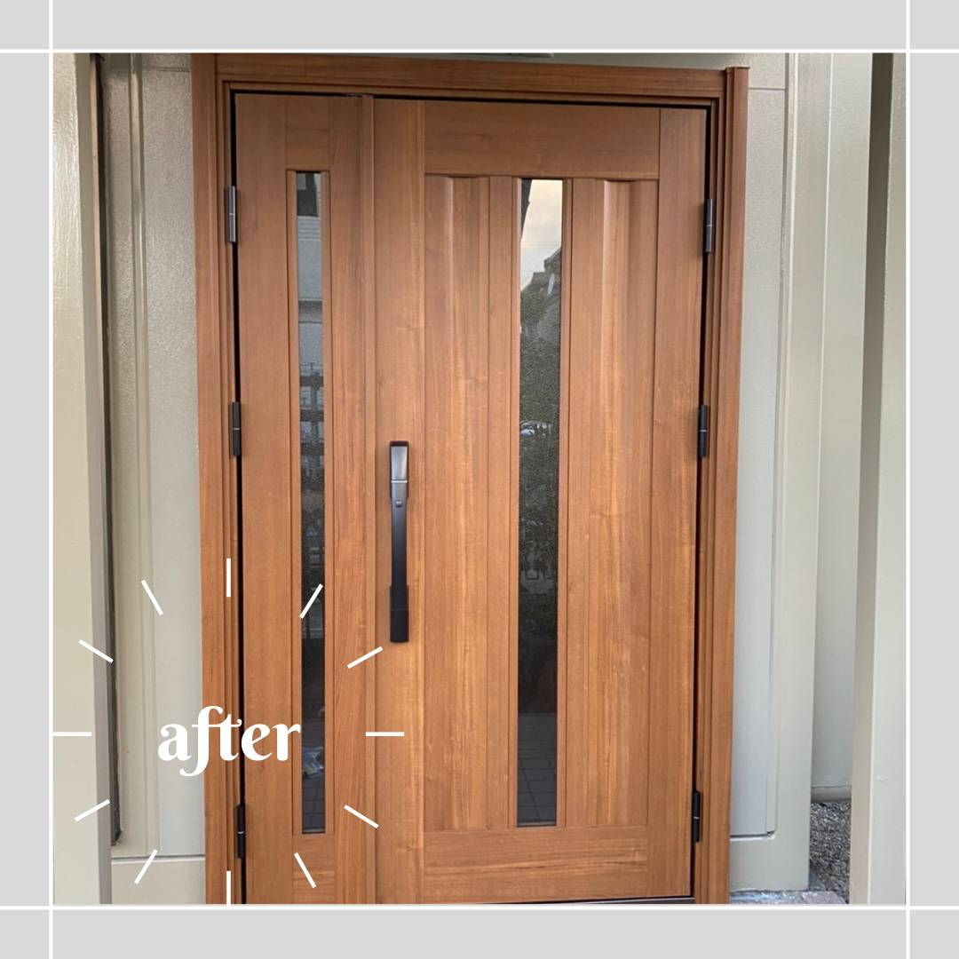サンセブンの古くなった木製の玄関ドアを断熱性能の高いドアへリフォームしました。の施工後の写真1