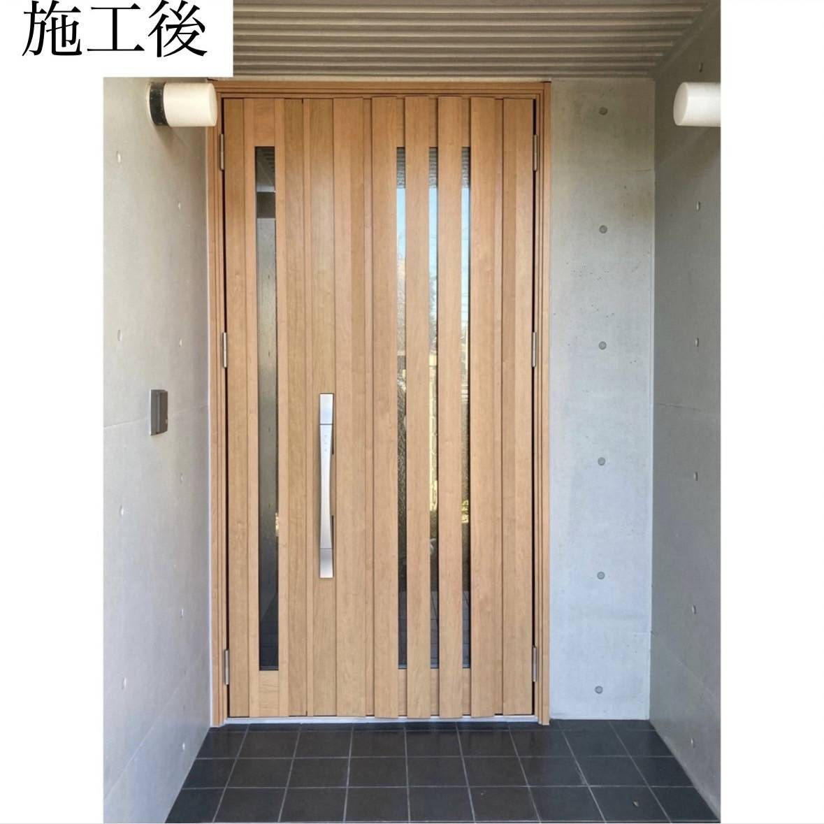 三輪ガラスの【名古屋市】造作木造玄関ドア🚪重みでズレて閉まらない💦の施工後の写真1