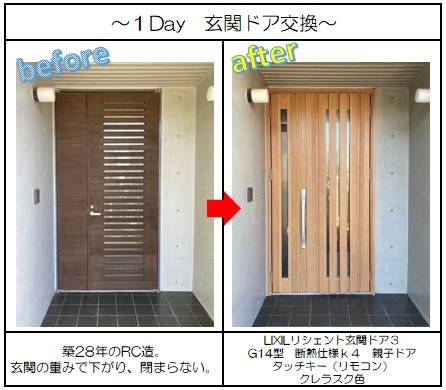 三輪ガラスの【名古屋市】造作木造玄関ドア🚪重みでズレて閉まらない💦施工事例写真1