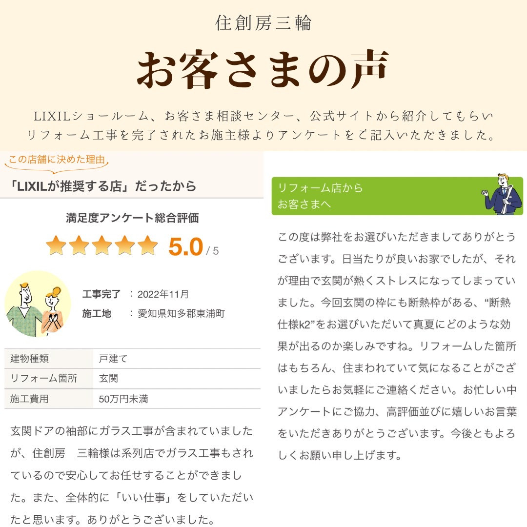 三輪ガラスの補助金解説有【知多郡】玄関ドアが熱くて触れない。断熱性能が高いリクシルリシェントで玄関リフォーム！のお客さまの声の写真1